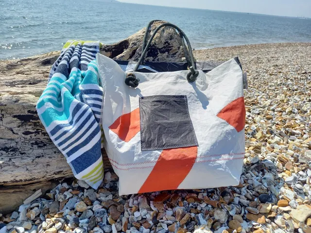 Beach bag made from used sailcloth by Out of Sails